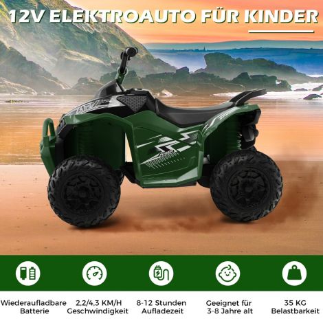 12V elektriline laste ATV kiirusega 2,2/4,3 km/h, helisignaali, muusika ja LED-tuledega, roheline