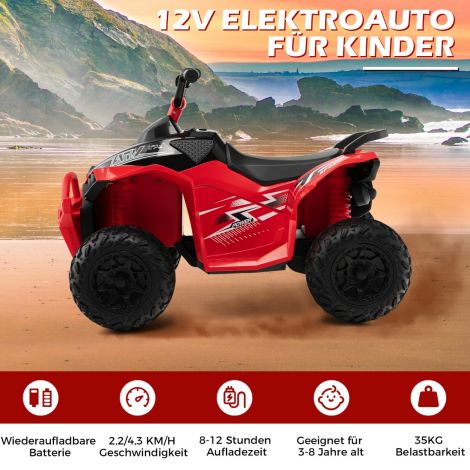 12V elektriline laste ATV kiirusega 2,2/4,3 km/h, signaal, muusika ja LED-tuledega, punane elektriquad