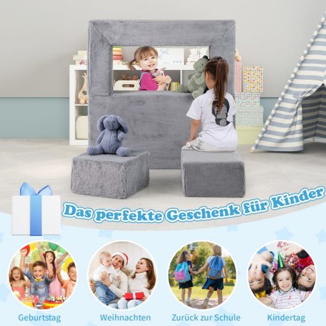 Modulaarne laste mängudiivan vahust, eemaldatava plüüskattega, hall