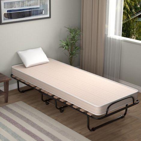 190 x 80 x 33 cm kokkupandav voodi madratsiga, kaasaskantav ja ratastel külalistevoodi Valmistatud Itaalias Beež Päritolu: Itaalia