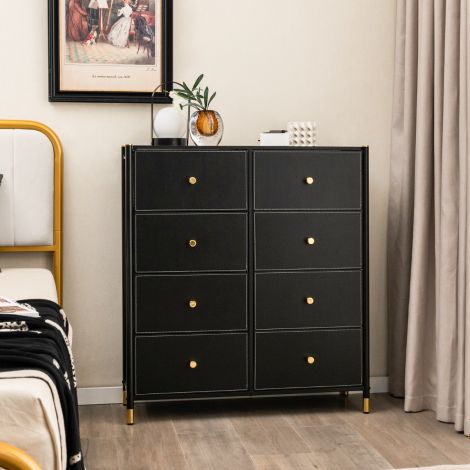 Magamistoa kummut 8 sahtliga, kõrge kangast kummut metallraamiga, 89 x 30 x 98 cm, must