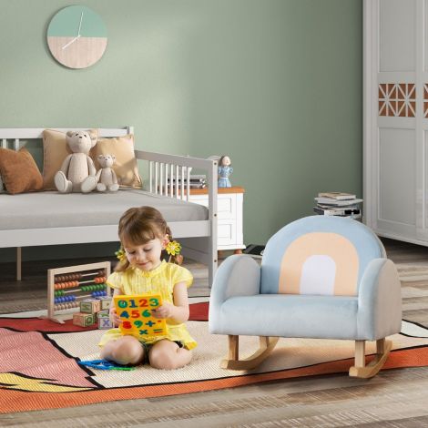 Väikelaste kiiktool laste polsterdatud kiik tugeva kummipuu raamiga 50 x 46 x 45 cm sinine