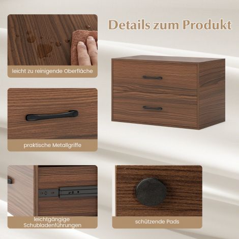 Kummut 2 sahtliga virnastatav sahtlikapp puidust 60 x 34 x 38 cm pähkel