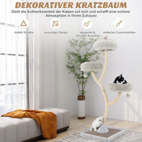 178 cm kassipuu sisal-kraapimispostide, 3 sooja lamamisplatvormi ja hallide plüüsist pallidega