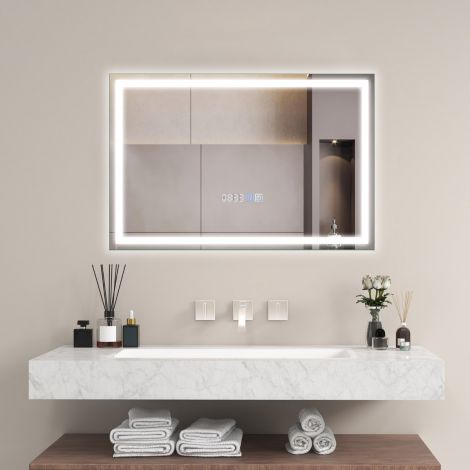 Vannitoa peegel uduvastase kellaga, puutetundliku lüliti ja mälufunktsiooniga, peeglisoojendusega, hämardatav LED-peegel 3000K–6000K, 60 × 40 cm