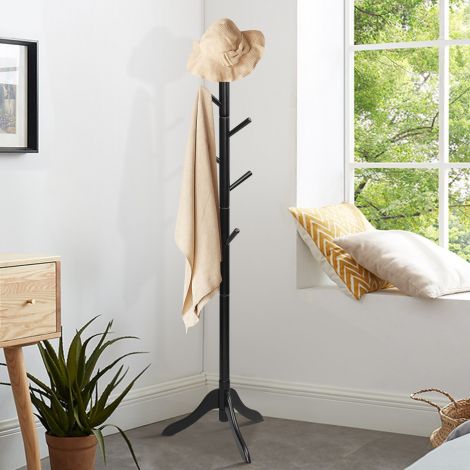 Garderobi nagi 8 konksuga puidust riidestange kõrgus reguleeritav 175 cm must