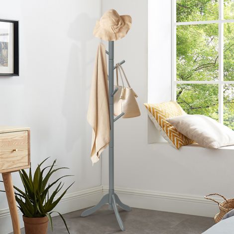 8 konksuga riidenagi puidust, kõrgus reguleeritav 175 cm, hall
