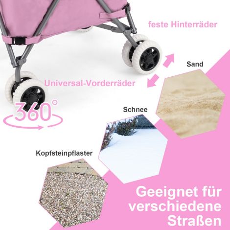 Kokkupandav ratastega ostukäru, maht 90 l/55 kg, eemaldatava Oxford-kotiga roosa käsikäru