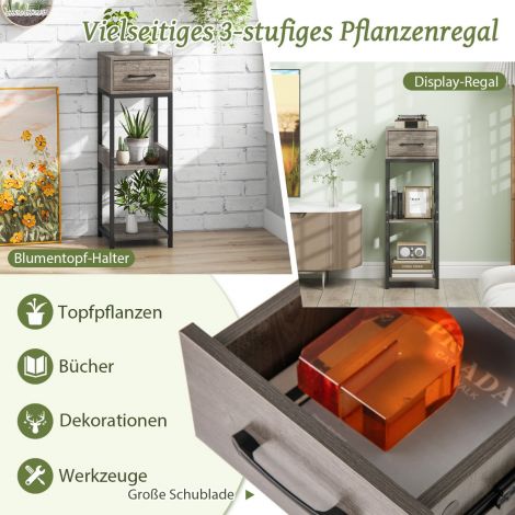 3-korruseline metallist taime- ja lillealus sahtliga, puit, 30,5 × 30,5 × 92 cm (1 pakk)