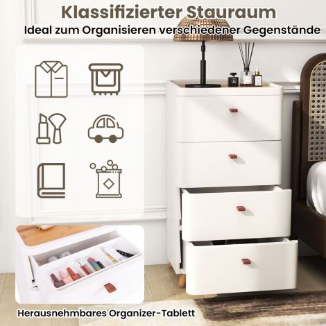 Öökapp nelja sahtliga, öökapikummut eemaldatava organiseerimisalusega, valge, 42 × 32 × 81,5 cm