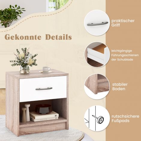 Öökapp sahtliga Väike abilaud avatud sektsiooniga 38,5 x 28 x 40,5 cm naturaalne + valge