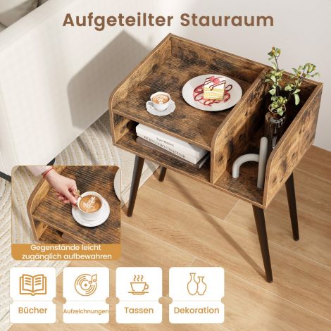 Öökapp/abilaud avatud riiuliga, diivanilaud metallist tugijalgadega, 50 × 32 × 58 cm, rustikaalne pruun, 1 tükk
