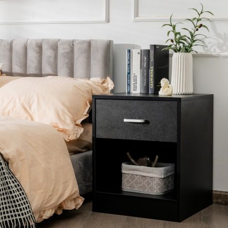 Öölaud 45 × 42,5 × 55 cm, sahtliga ja avatud riiuliga abilauake, moodne must diivanilaud