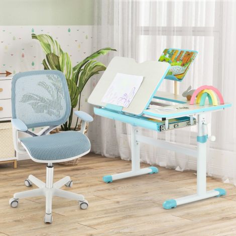 Kõrgusreguleeritav laste pöördtool istmepiduriga ergonoomiline kirjutuslaua kontoritool sinine