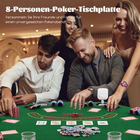 Pokermatt 120 x 120 cm Texas Holdem pokkerilaua kate kokkupandav 8 mängijale joogitopside hoidjatega roheline