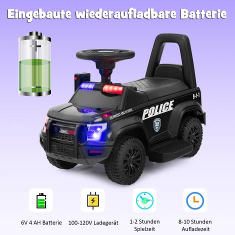 Politseiauto lastele 6 V akuga lastesõiduk megafoniga 62 x 44 x 43 cm must