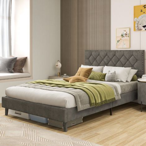 Polsterdatud voodi 200 x 140 cm kaheinimesevoodi restraamiga