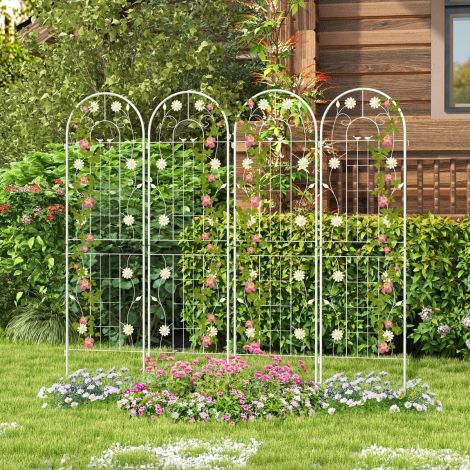 2-osaline metallist ronitaimevõre dekoratiivne vabaltseisev aedtoestik 180 cm × 50 cm valge