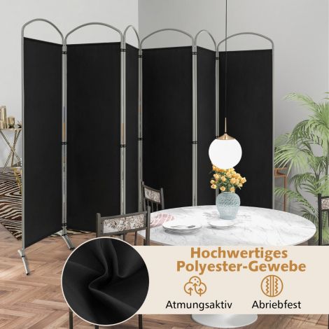 6-osaline kokkupandav privaatsusekraan, ruumijagaja kangast vahesein, 331 × 51 × 188 cm, must