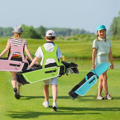 6-osaline laste golfikeppide komplekt golfikoti ja vihmakattega 11–13-aastastele lastele, roheline