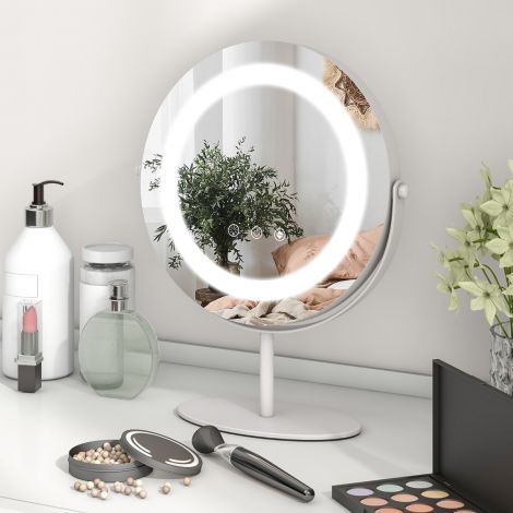 Kosmeetikapeegel 25 cm läbimõõduga ja 3-värvilise hämardatava LED-valgustusega, valge