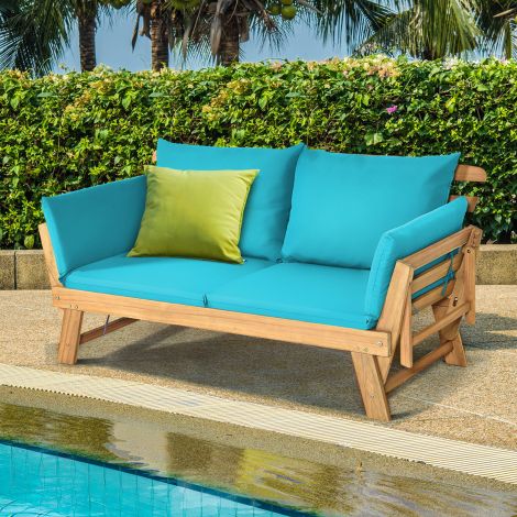 Terrassile mõeldud magamisdiivan ehk päevavoodi akaatsiapuust 198 x 75 x 75 cm türkiis