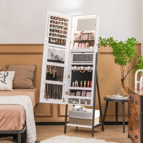 Ehete kapp peegliga ja 3-värvilise LED-valgustusega 41,5 × 37 × 157 cm valge