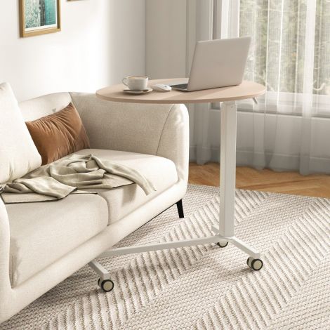 Reguleeritava kõrgusega ratastel abilaud, mobiilne sülearvutilaud 74–108 cm, roosa + valge, staatiline kandevõime kuni 75 kg