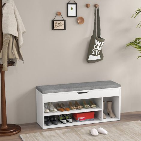 Kingapink istmega ja panipaigaga 104 x 30 x 48 cm, esikupink, jalatsiriiul, puit, hall