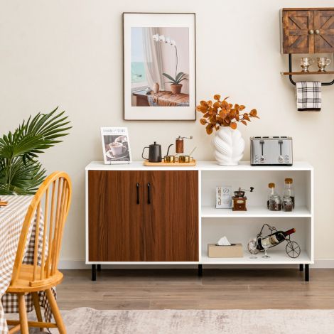 Puidust kummut kapiga ja 2 avatud sektsiooniga, mõõtmed 148 × 40 × 75 cm, pähkel