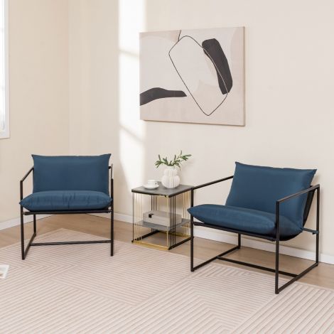 2-osaline sling-aktsenttooli komplekt istme- ja seljatoepadja ning metallraamiga, ergonoomiline lounge-tool, tumesinine