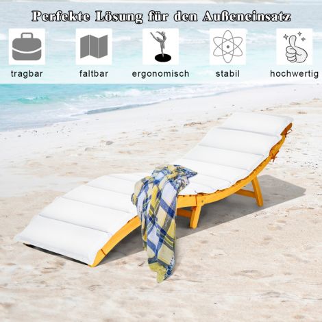 Ergonoomiline puidust lamamistool padjaga ja kokkuklapitava peatugiga aialamamistool 190 x 55 x 52 cm