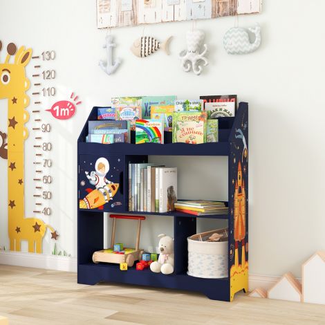 3 ühes mänguasjariiul panipaikade ja uksega, 3-korruseline lastemööbli raamaturiiul, 93 × 30 × 100 cm, sinine