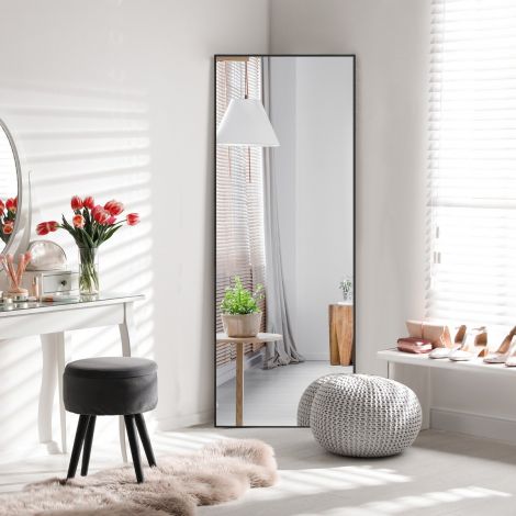 56 x 150 cm HD täispikk peegel riputamiseks või seinale toetamiseks, must seinapeegel