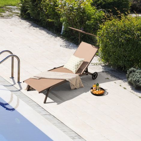 Terrassilama välistingimustes lamamistool ratastega, metallist, pruun