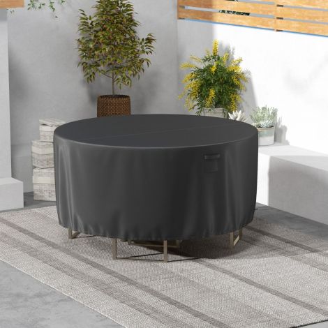Ø 213 cm ümmargune terrassimööbli kate ventilatsiooniavade, pannalde ja nööridega, must