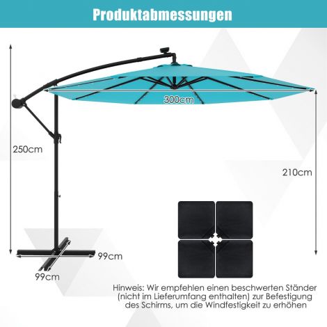 Päikesevari 40 päikesepaneeliga LED-lambiga & vändaga rippvari aiavari turuvari türkiis
