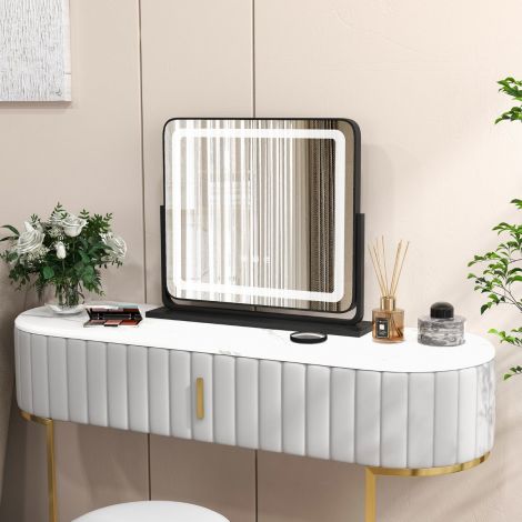 Laua LED-valgustusega peegel, meigipeegel tuledega 56 x 12 x 48 cm, must