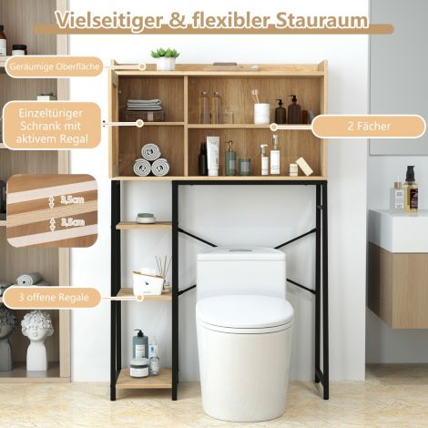 Tualetikapp PE-rotanguksega, tualetiriiul reguleeritava riiuliga, naturaalne