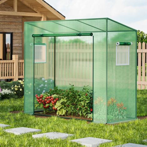 Kasvuhoone rullukse ja kahe võrkaknaga, kilekasvuhoone 200 × 77 × 169 cm roheline