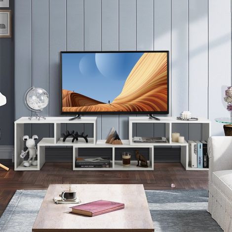 3-osaline puidust telerikapp kuni 65" teleritele, vabalt kombineeritav valge telerilaud
