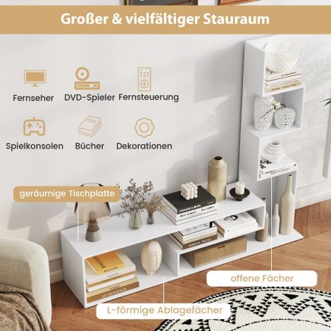 Telerikapp puidust televiisilaud raamaturiiuliga kuni 50" teleritele 144,5 x 29,5 x 121 cm valge