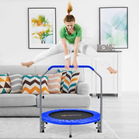 Ø101 cm kokkuklapitav mini-trampoliin, fitness-trampoliin kõrguses reguleeritava käepidemega, sinine + must