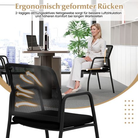 Konverentsitoolid, 2-osaline komplekt, külastajatoolid käetugedega, kontoritoolid kandevõimega kuni 150 kg, mustad