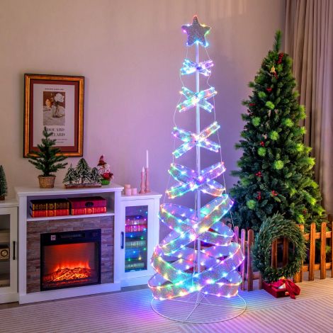 210 cm LED-spiraalne jõulupuu polüestrist ja metallist, 341 LED-i, 34 valgusrežiimi ja tähega