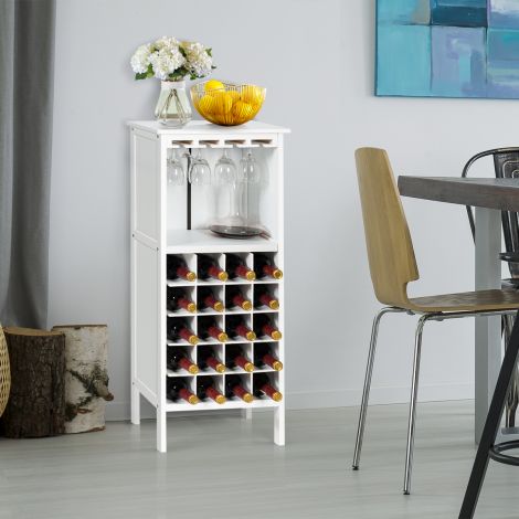 Puidust veiniriiul 20 pudelile klaasihoidjaga 42 x 24,5 x 96 cm valge