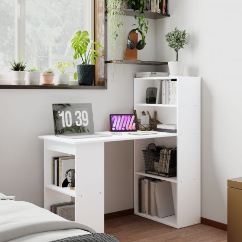 Kirjutuslaud köögilaud riiuliga 120x55cm arvutilaud sülearvutilaud töölaud valge kontorisse ja kodukontorisse.