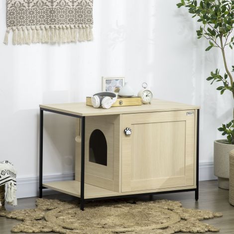 Kassikapp Kassitualett kapi kujundusega mängupalli ja abilaud tamme magnetuksega 86x48x52cm stiilseks kassipidamiseks.