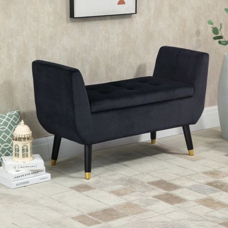 Luksuslik istmepink polsterpingiga, millel on hoiuruum ja käetoed, samet polüester, kummipuu, must, 107x42x65cm elutuppa ja koridori.