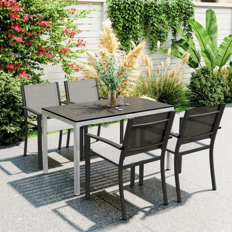 Alumiiniumist aiatool 120x70 cm ilmastikukindel rõdutool puidust välimusega, libisemiskindel buffeelaua telkimislaud 4-6 inimesele terrassilaud välistingimustes söögilaud aeda, rõdule must